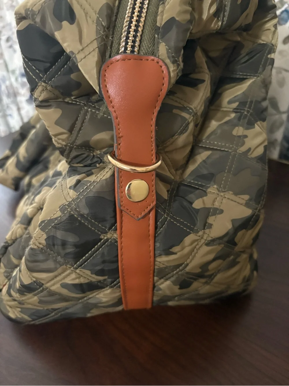Joan & David Quilted Camo Nylon Weekender Travel Bag Large Tote w/Clear Pouch